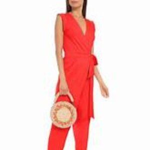 Farm Rio Red Wrap Jumpsuit